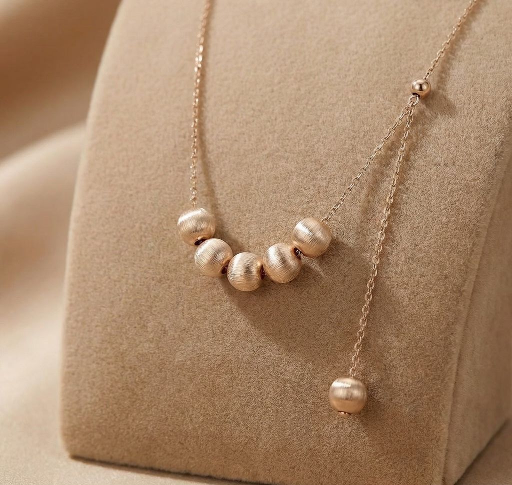 Dainty Rose Gold Bead Drop Lariat Necklace