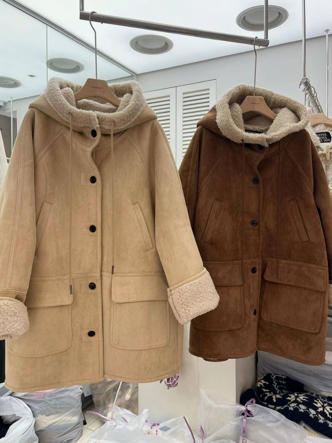 Suede Leather Hoodie Coat