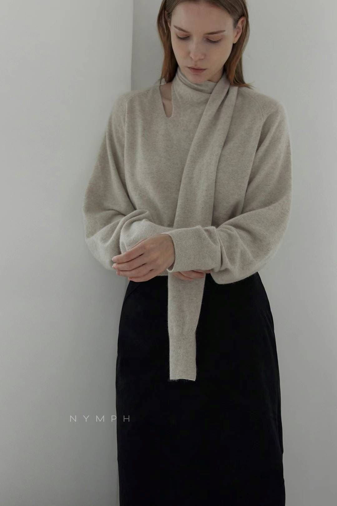 Cold Shoulder Knit Sweater with Scarf