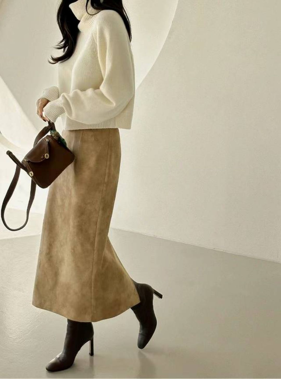 Suede Leather Pencil Skirt