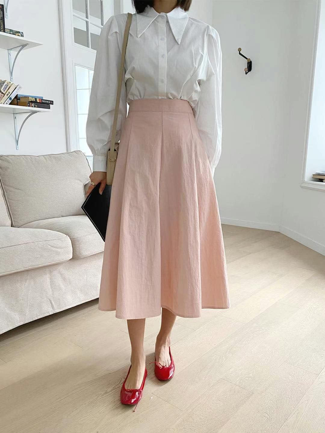 Pleated A Line Midi Skirt