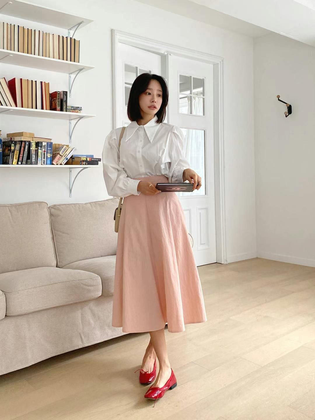 Pleated A Line Midi Skirt