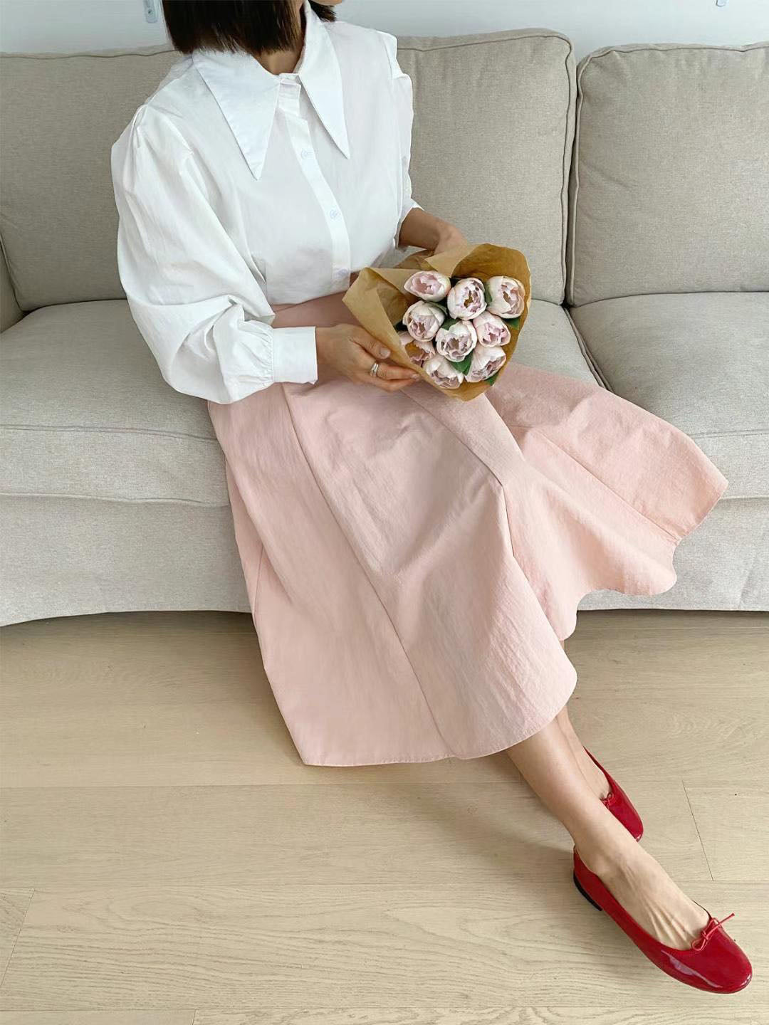 Pleated A Line Midi Skirt