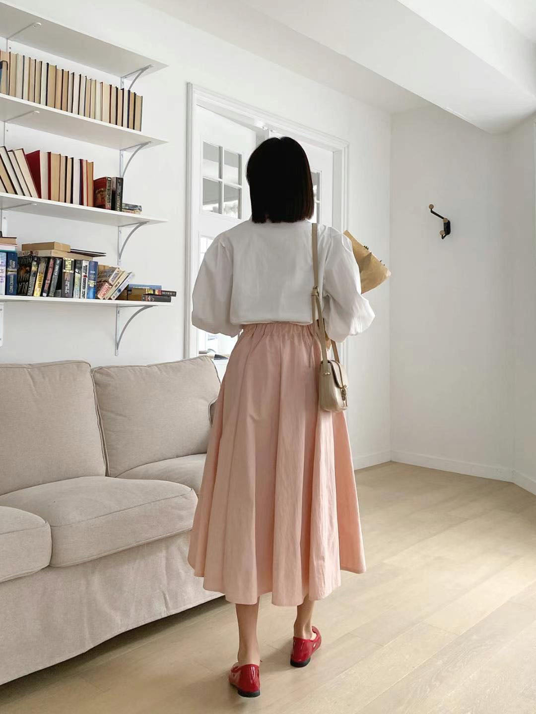 Pleated A Line Midi Skirt