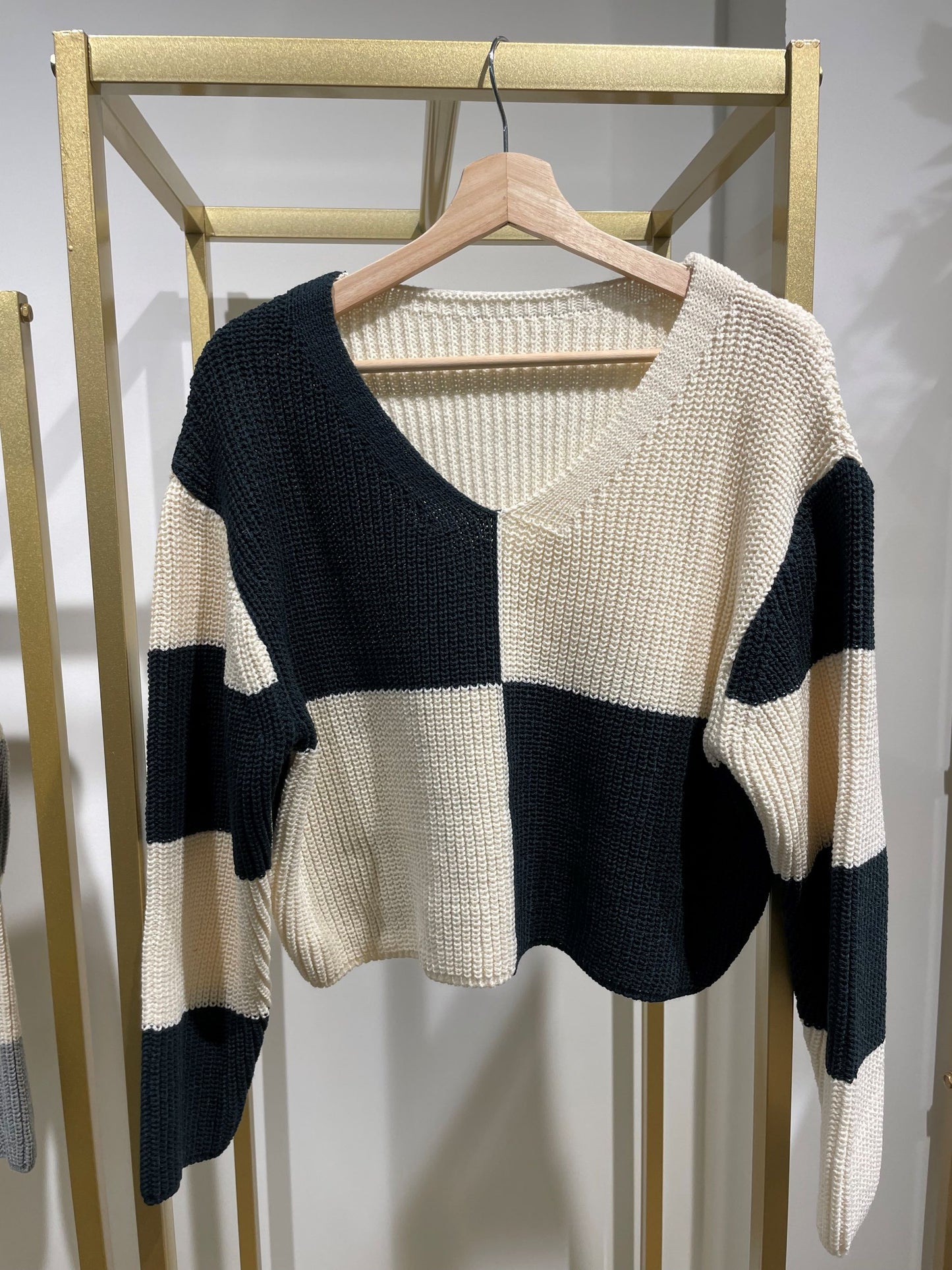 Checkered V Neck Sweater