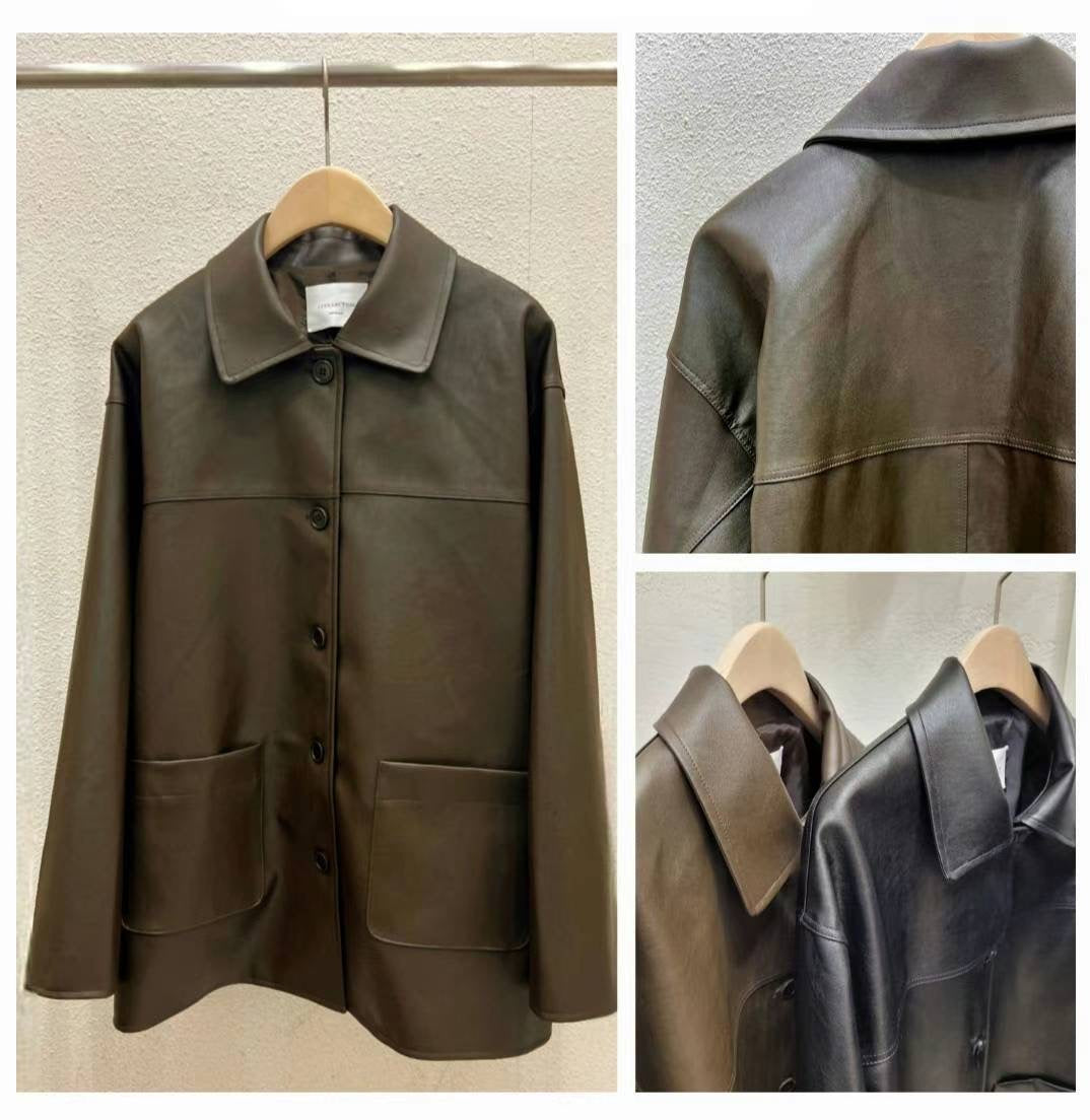 Leather Buttoned Long Sleeve Jacket