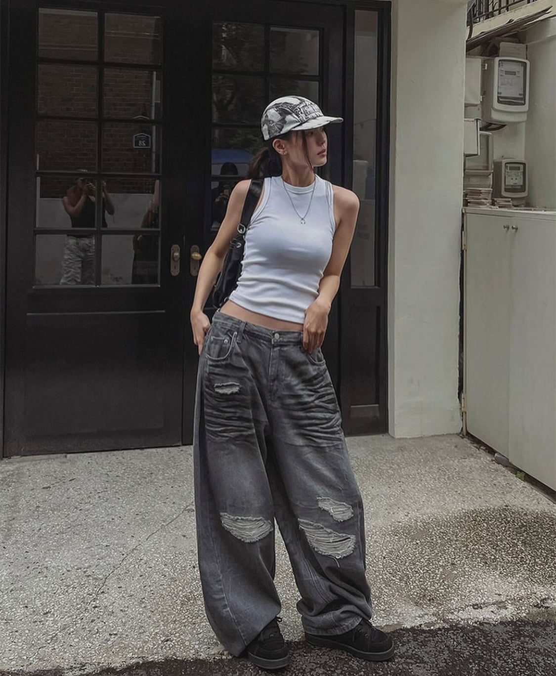 High Waist Distressed Balloon Jeans
