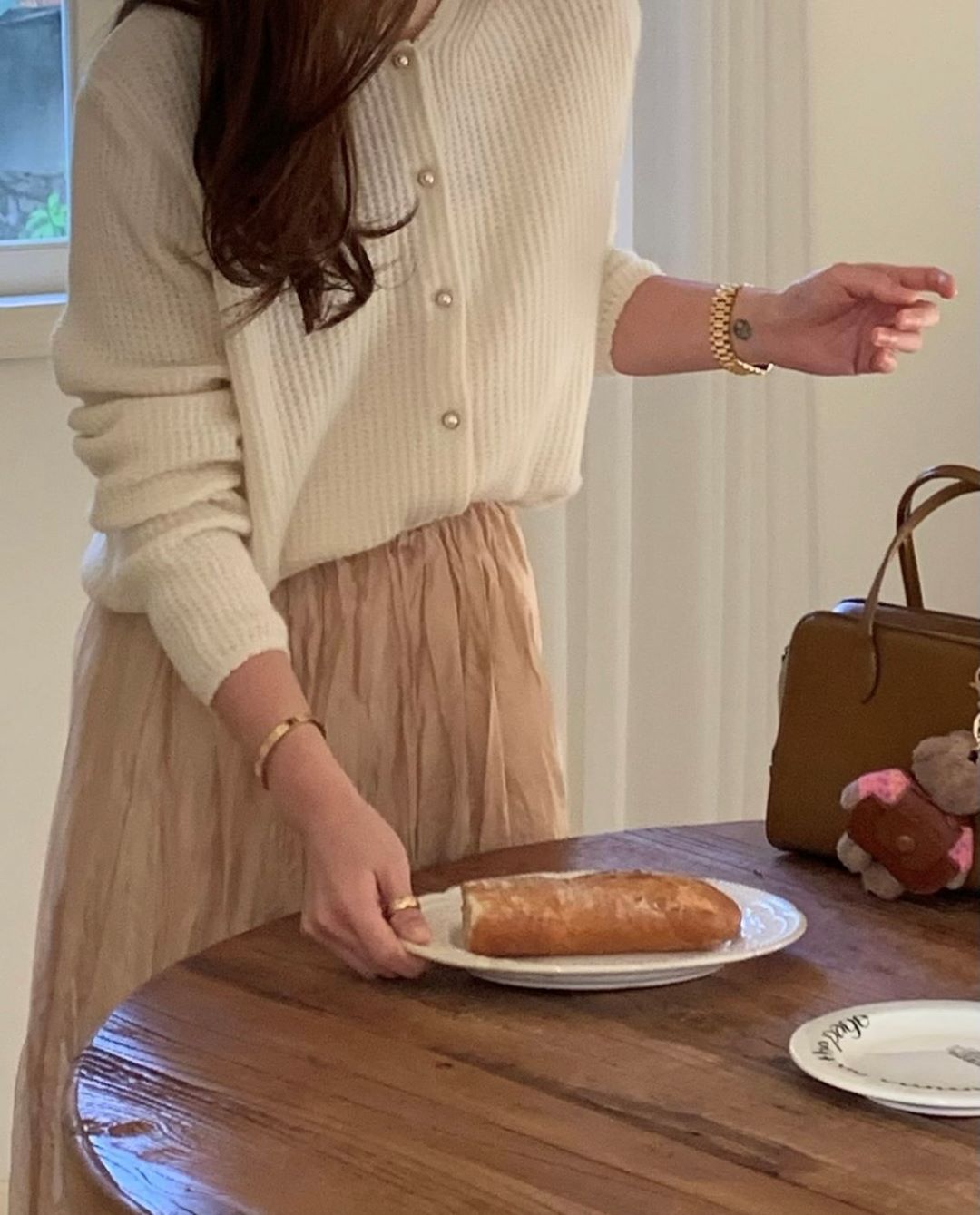 Wool Cashmere Mixed Button Sweater