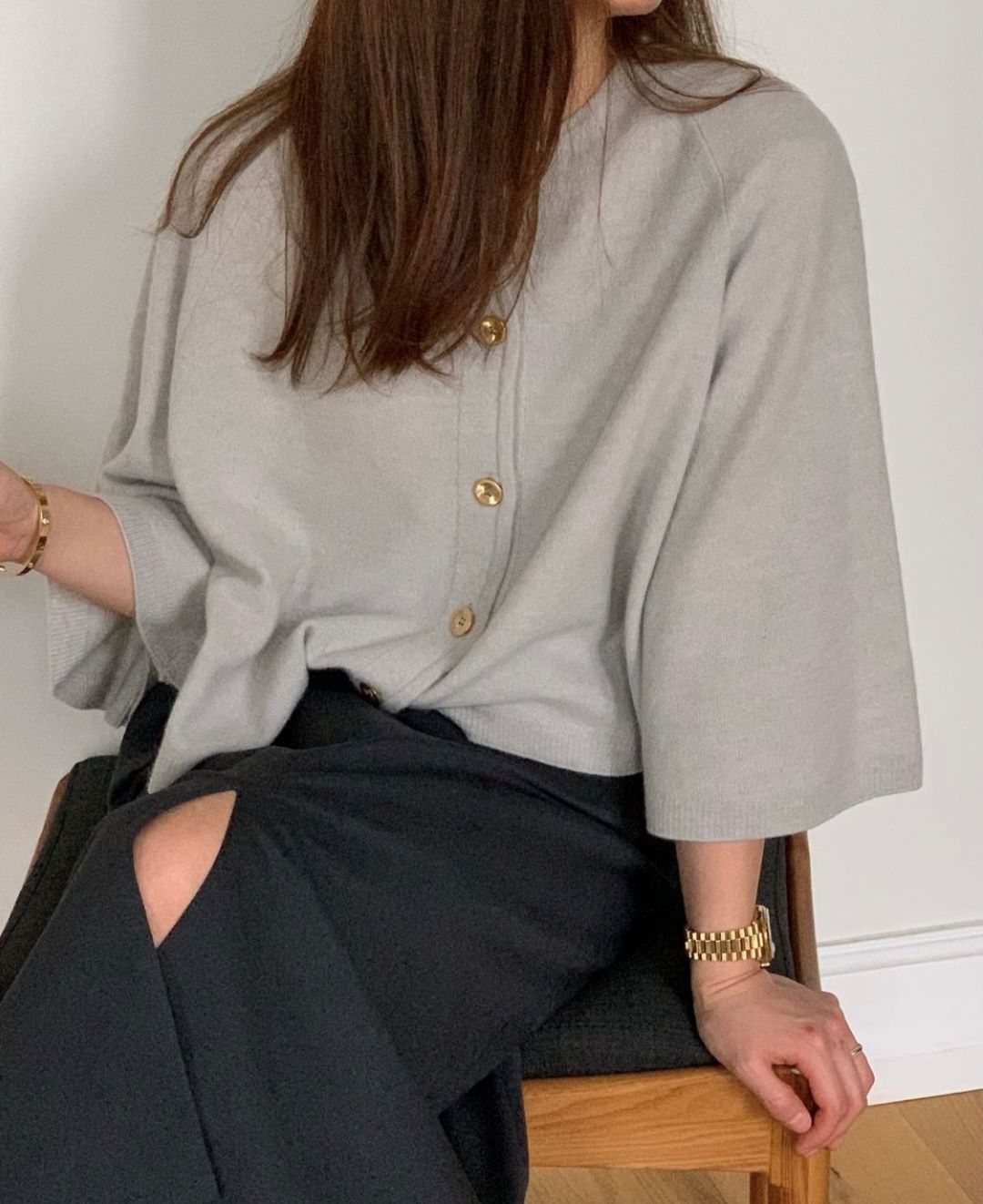 Wool Cashmere Mixed Button Shawl