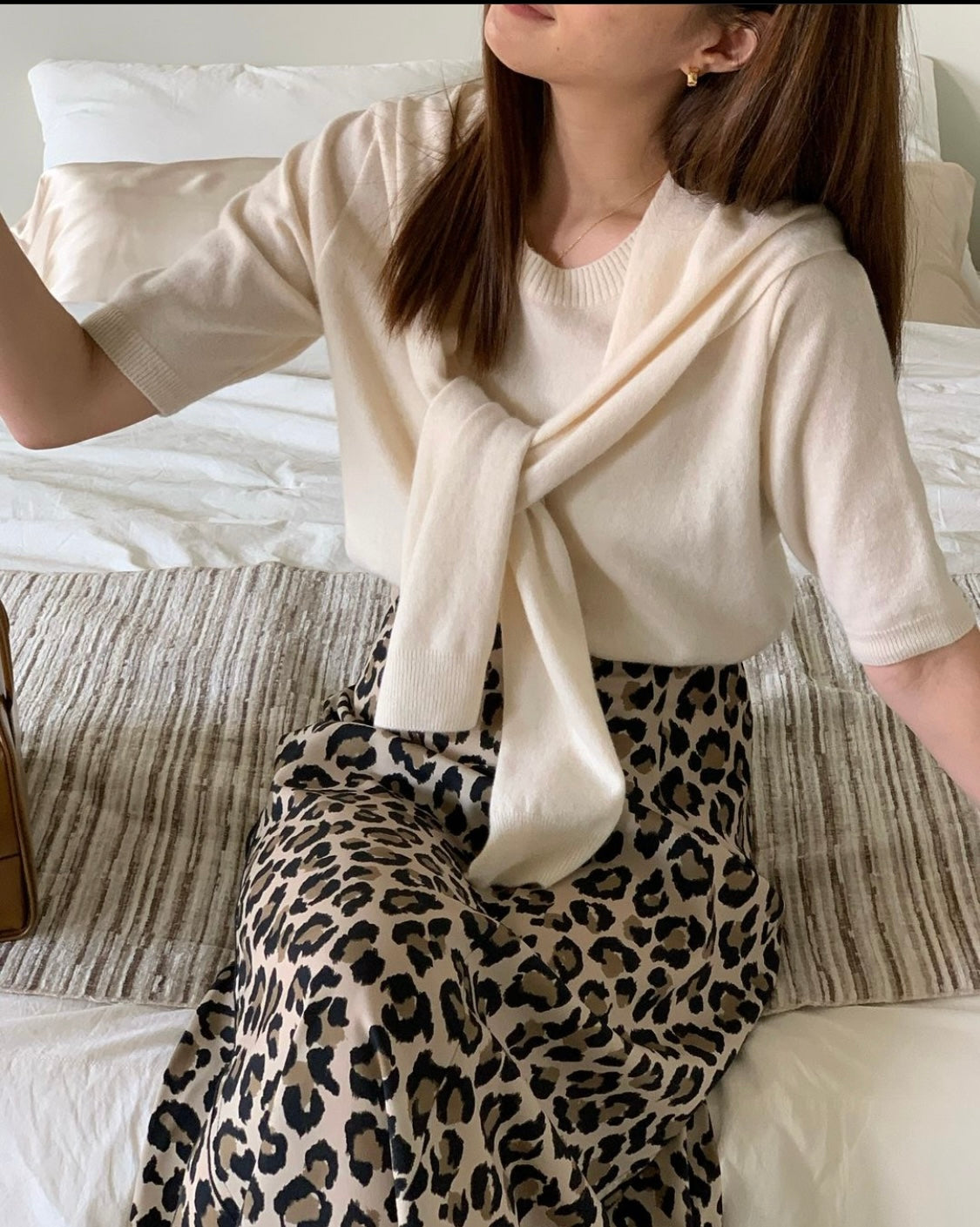 Front Tie Short Sleeve Knit Sweater
