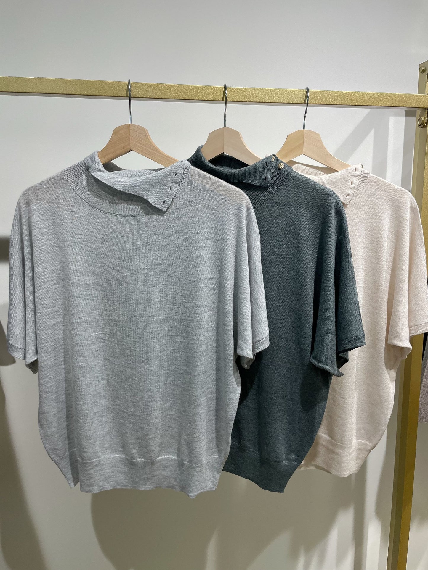 Buttoned Turtle Neck Short Sleeve Sweater