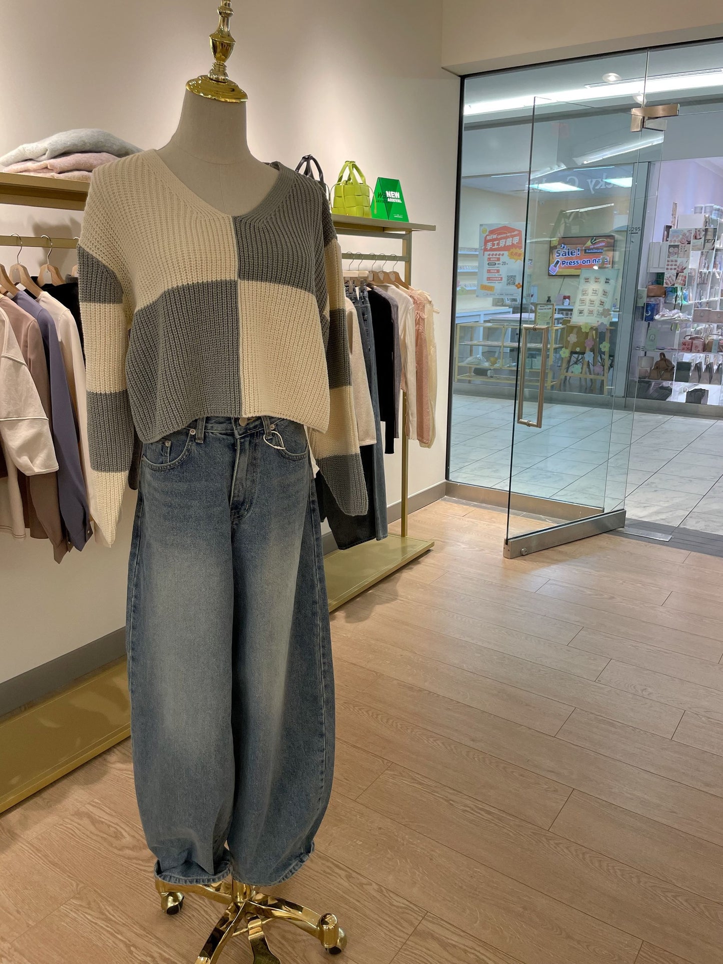 Checkered V Neck Sweater