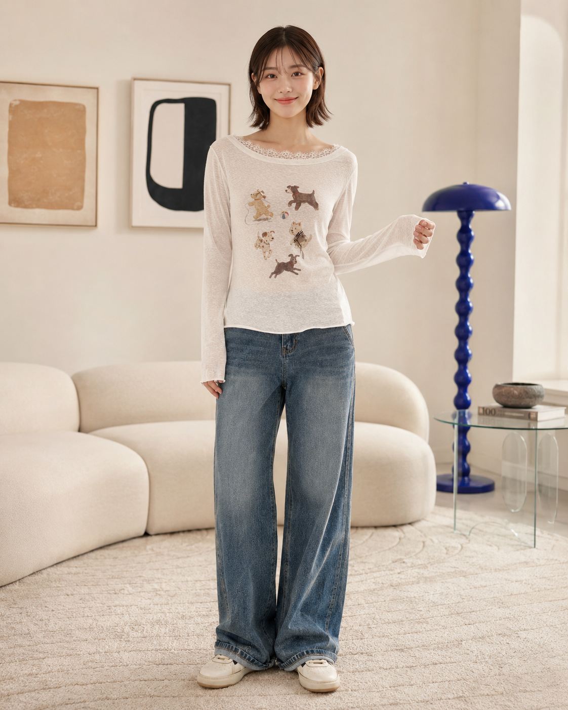 Off-Shoulder Printed T Shirt