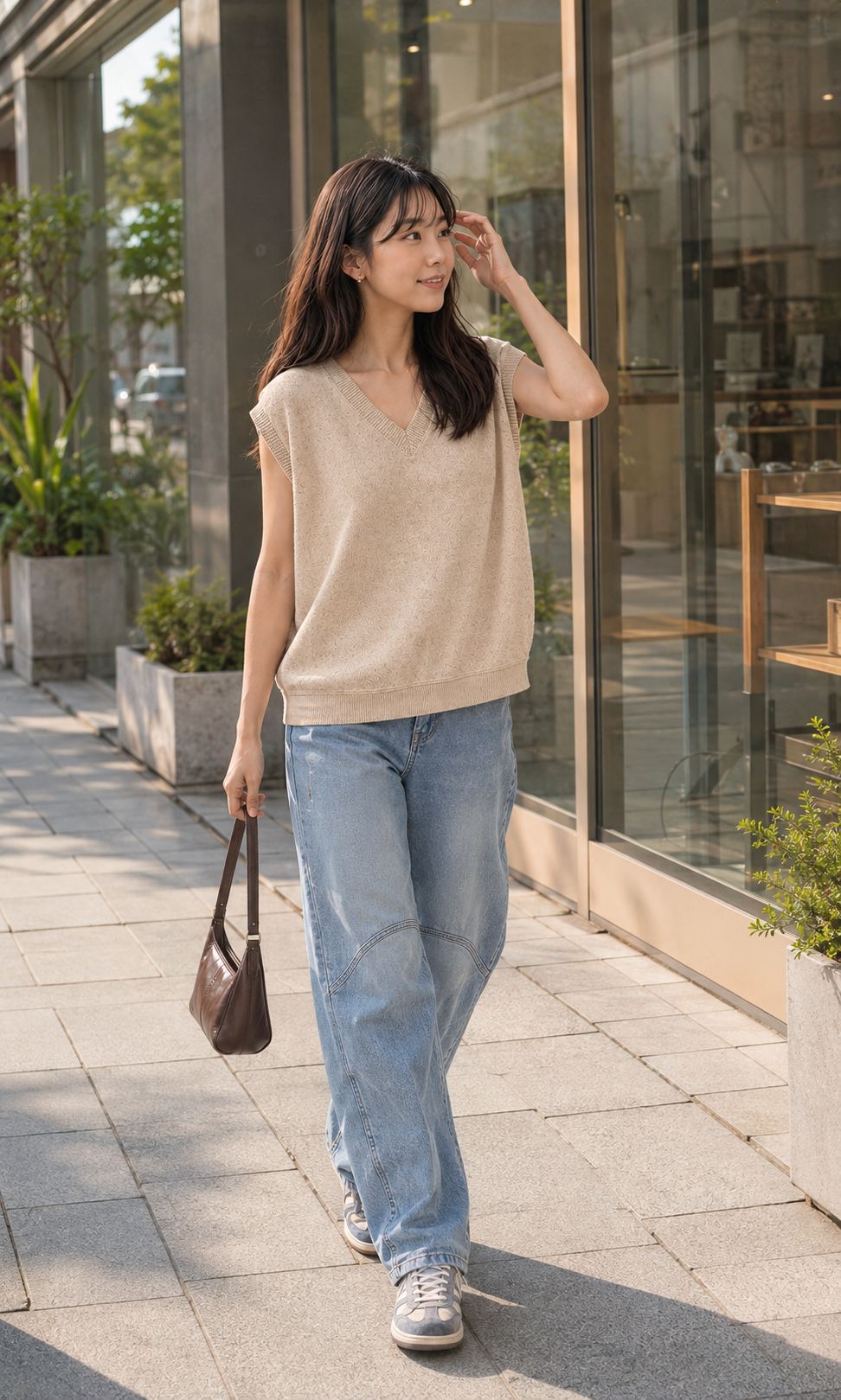 V Neck Cotton Linen Vest