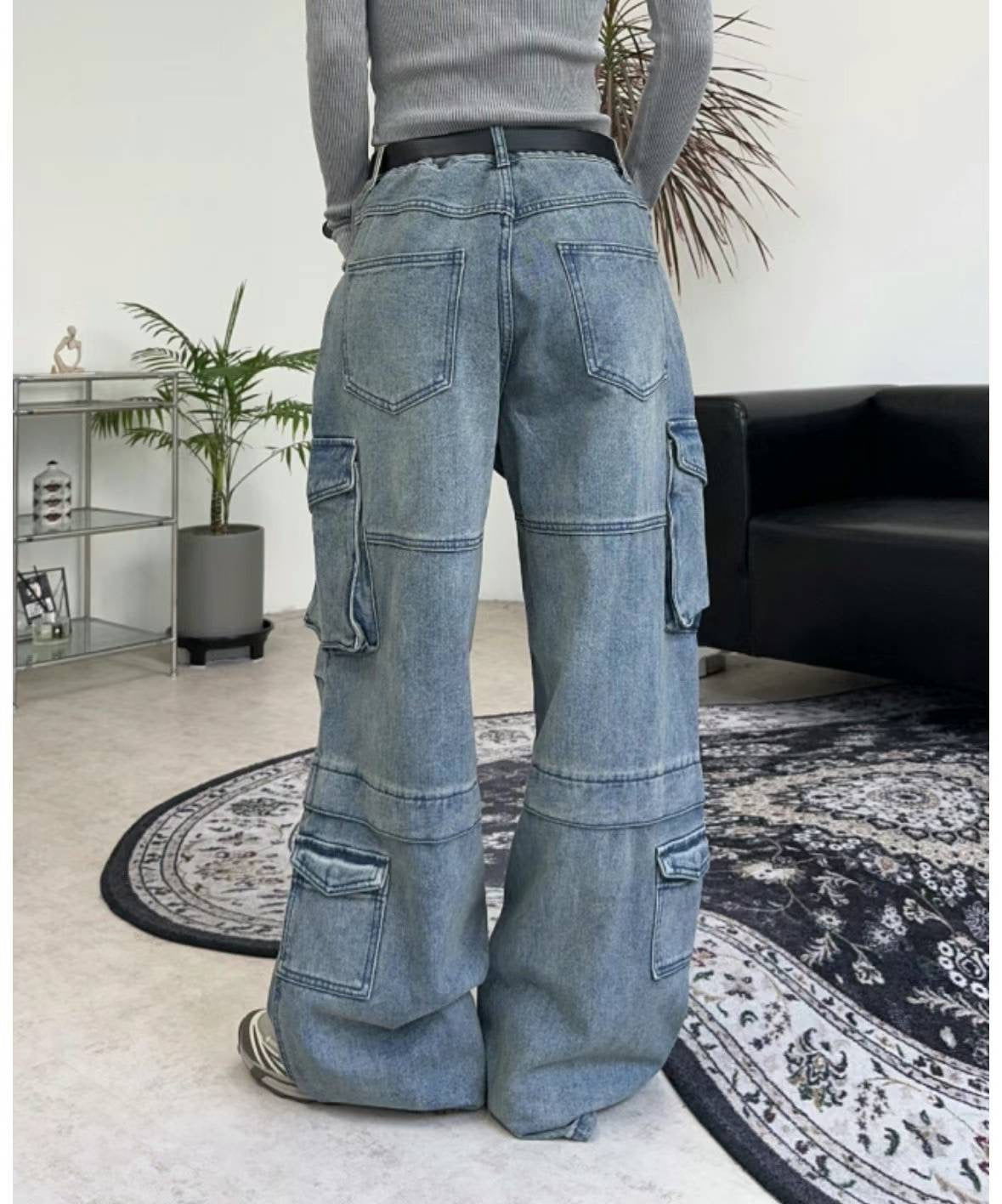 High Waist Baggy Jeans with Side Pockets