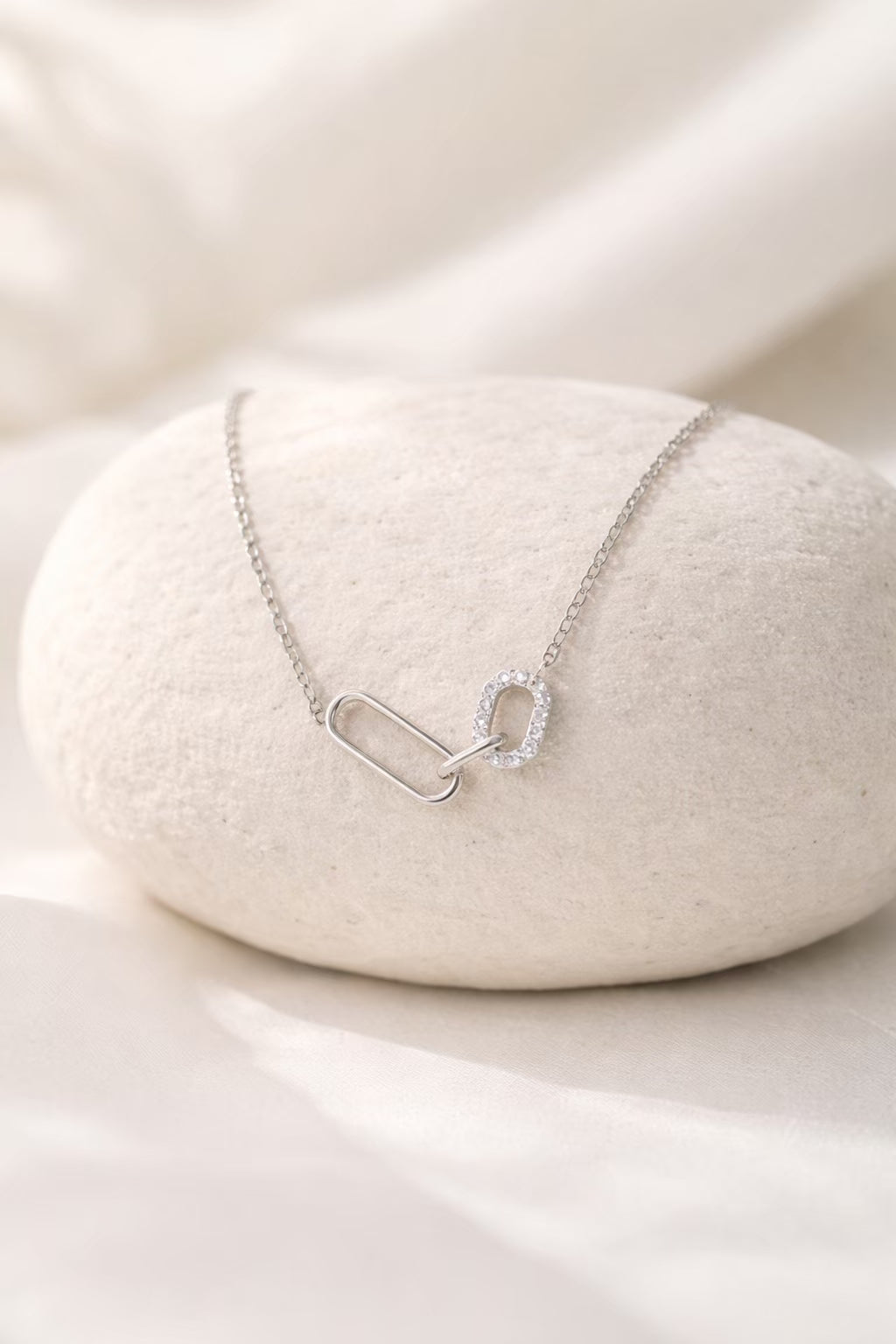 Silver Two-Tone Geometric Link Necklace