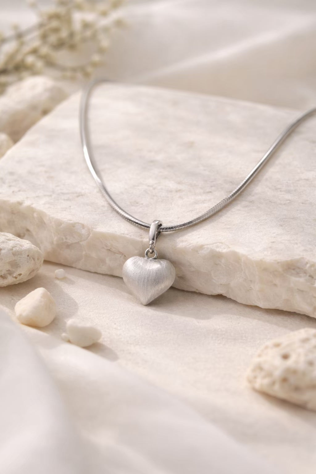 Matte Finish Puffed Heart Necklace
