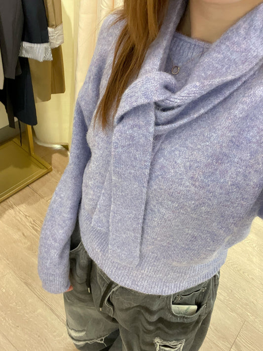 Boat Neck Knit Top with Scarf