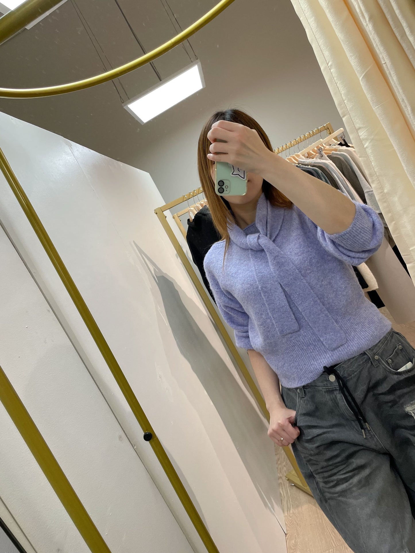 Boat Neck Knit Top with Scarf