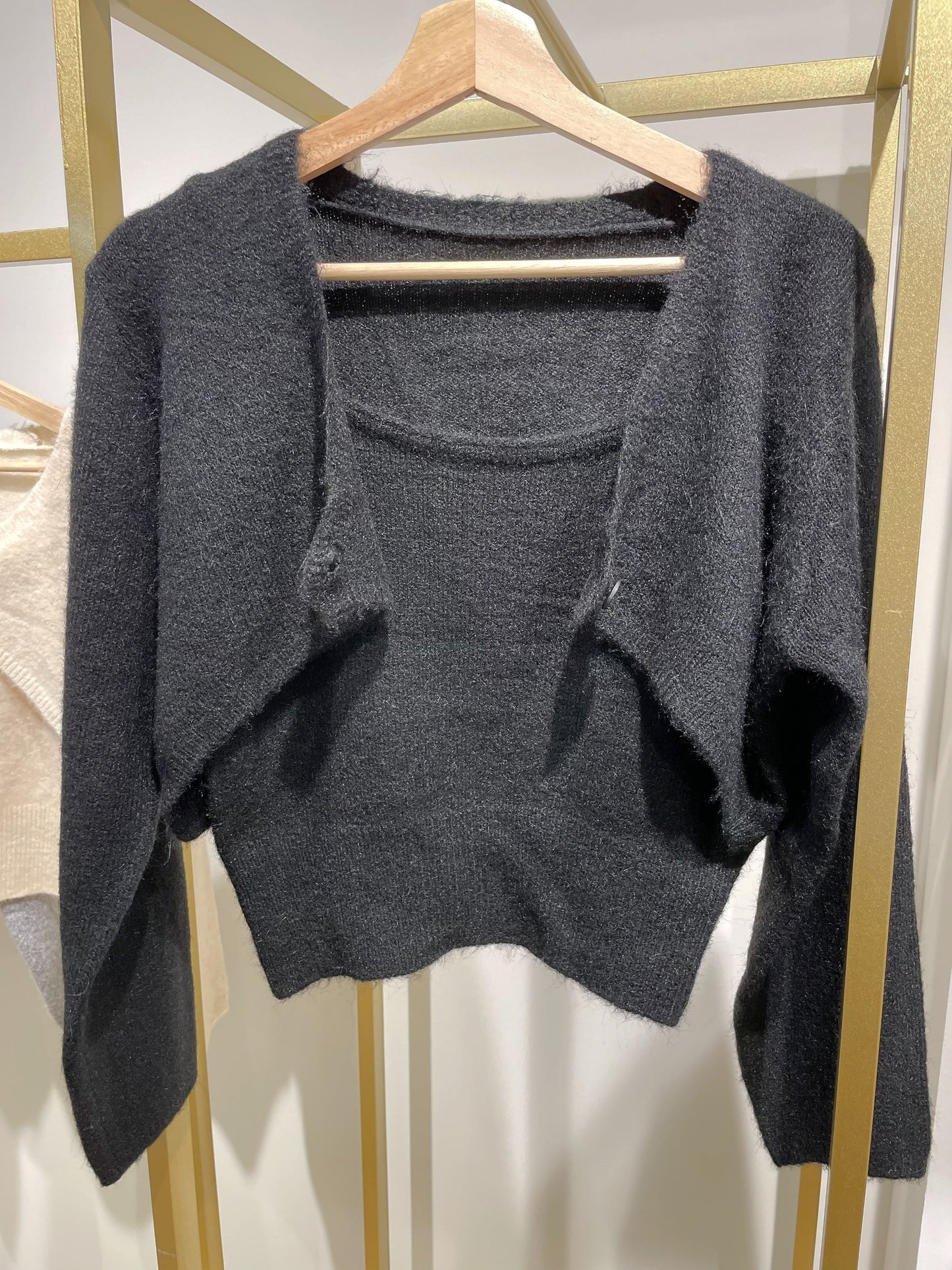Cropped Knit Cardigan with Knit Tank top Set