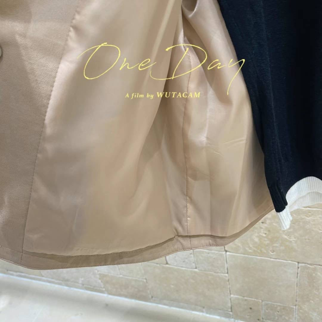 Small Collar Hand Dye Leather Coat