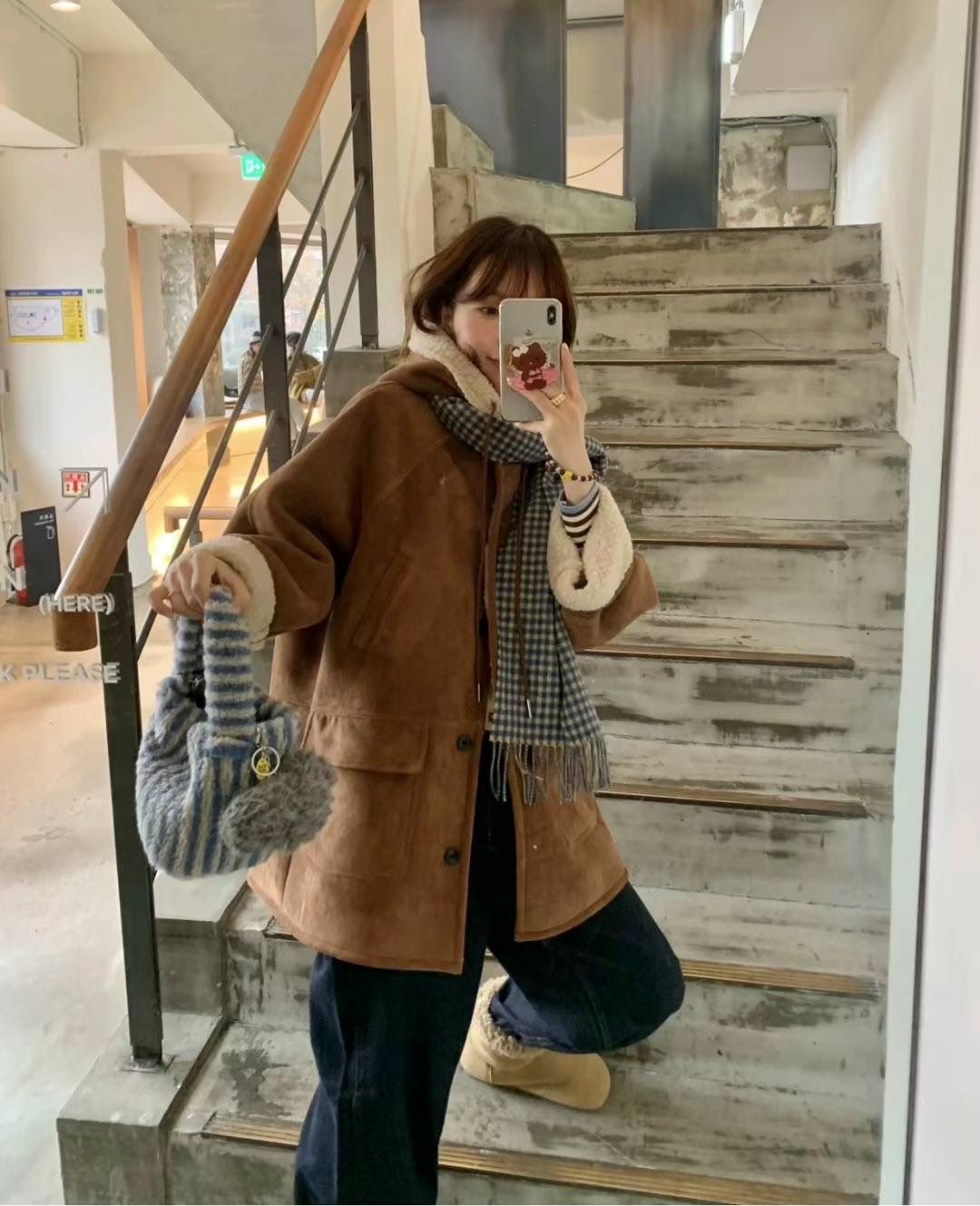 Suede Leather Hoodie Coat
