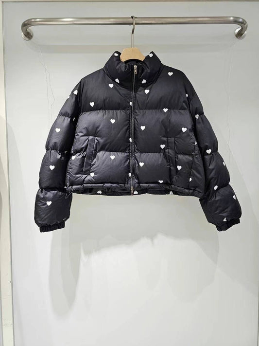 Heart Print Puffer Jacket