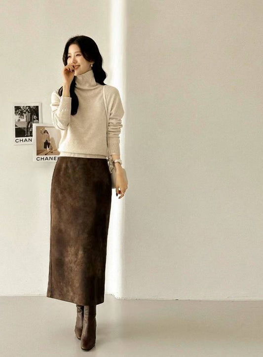 Suede Leather Pencil Skirt