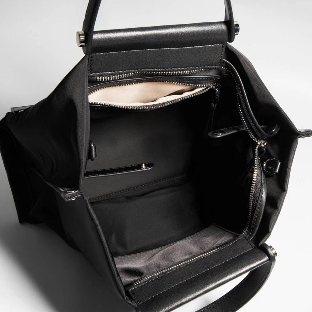 Leather Stitched Nylon Backpack