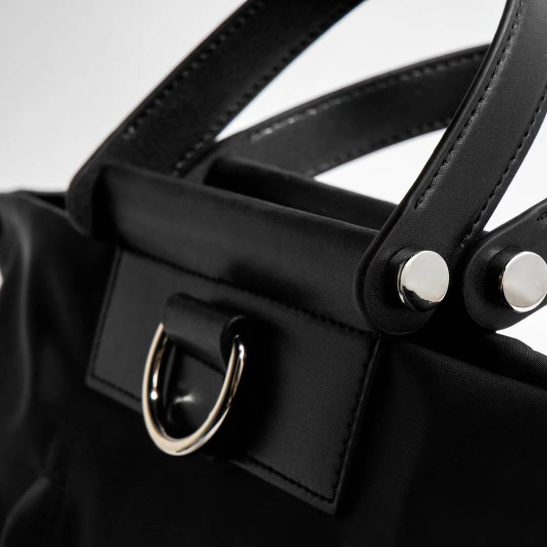 Leather Stitched Nylon Backpack