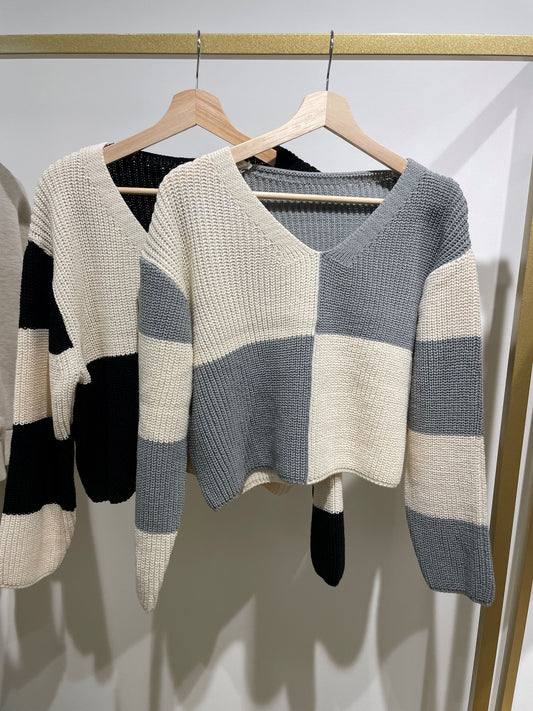 Checkered V Neck Sweater