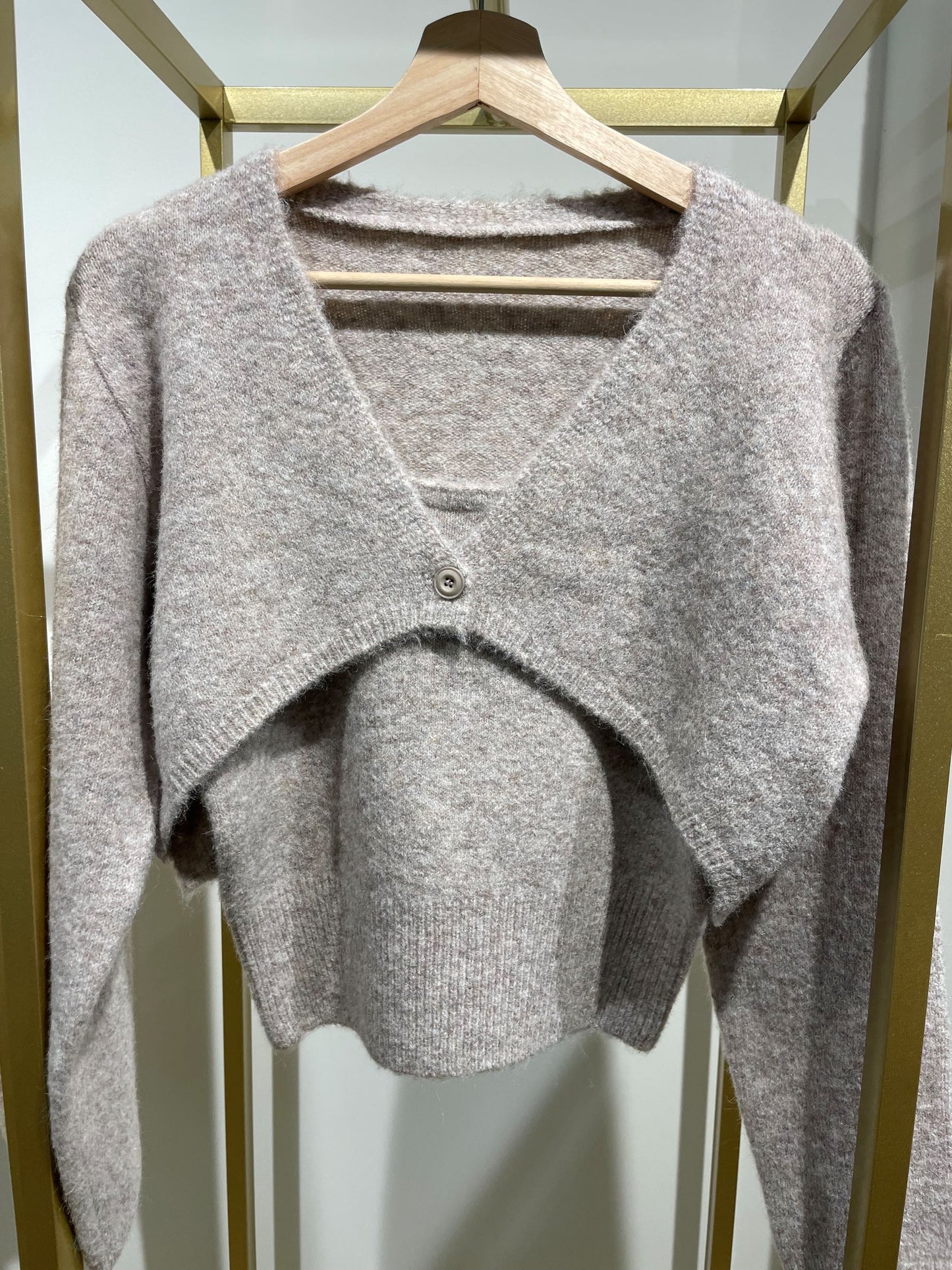 Cropped Knit Cardigan with Knit Tank top Set