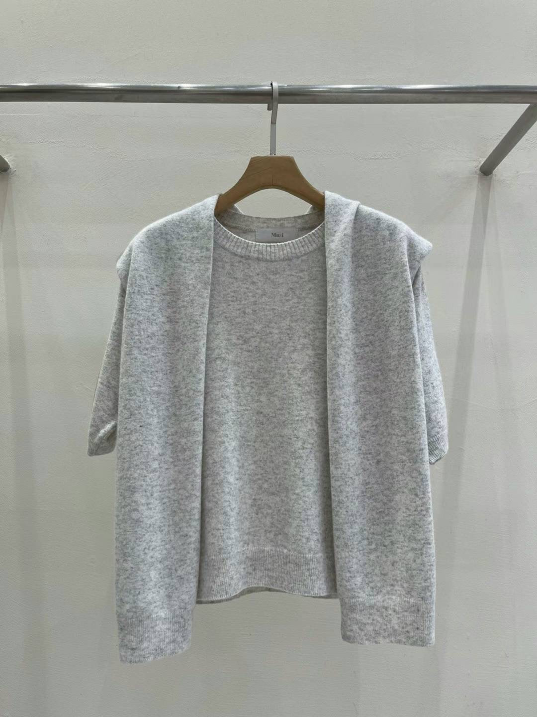Front Tie Short Sleeve Knit Sweater