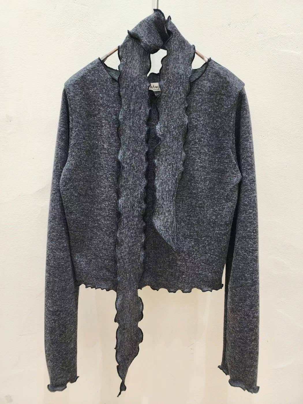 Basic Long Sleeve Shirt with Ruffle Scarf