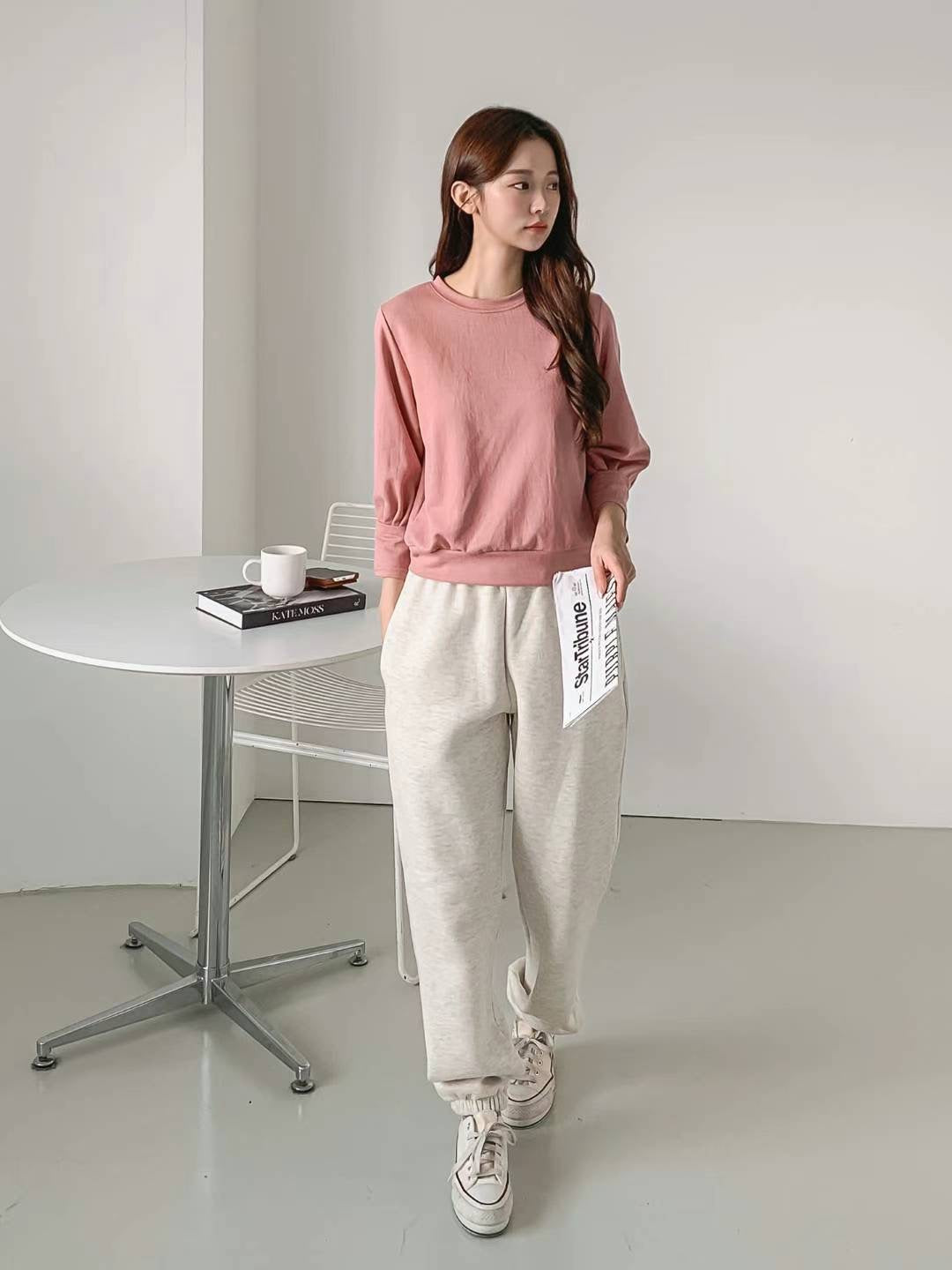 V Basic Three Quarter Sleeve Cotton Shirt