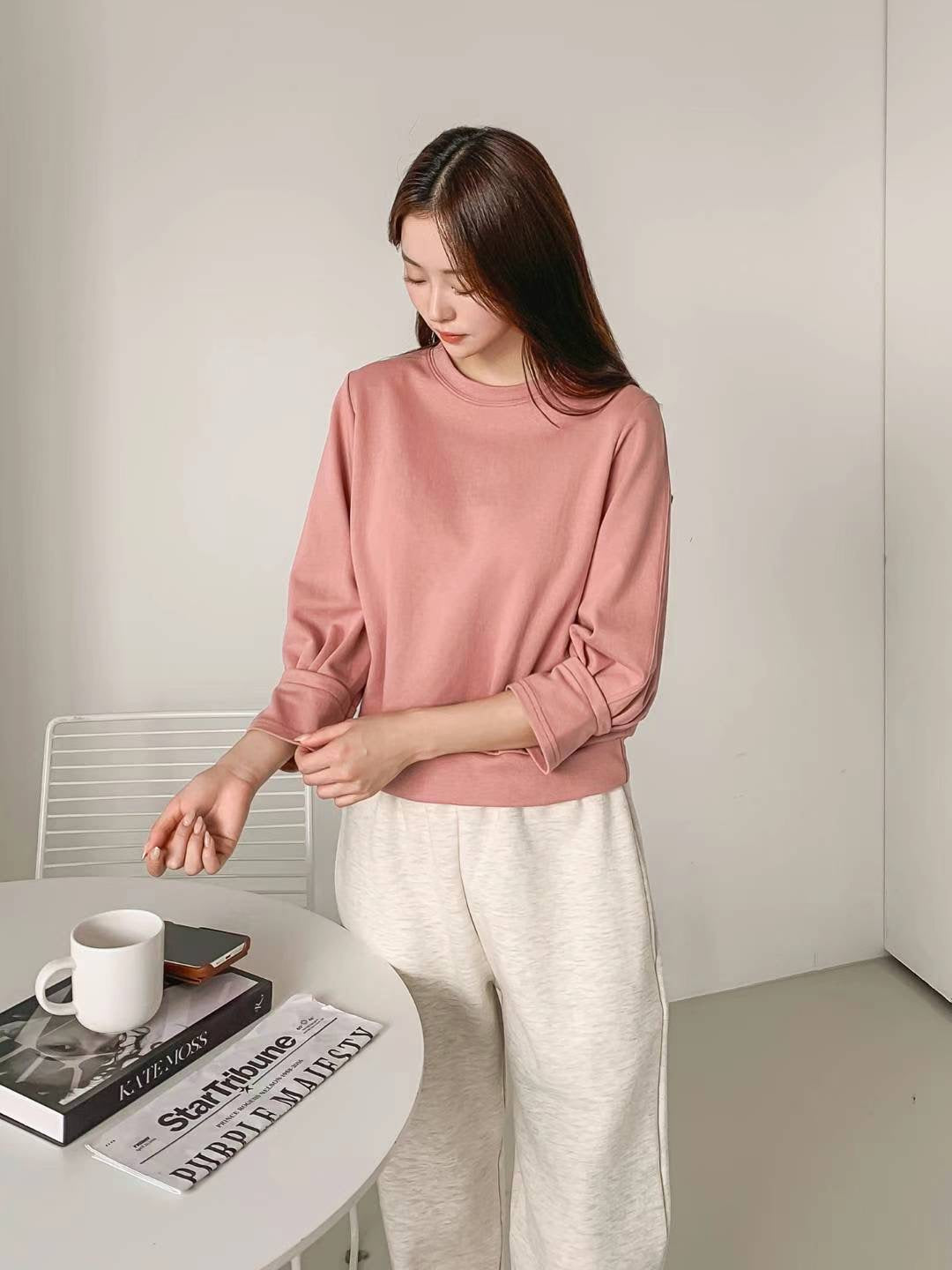 V Basic Three Quarter Sleeve Cotton Shirt
