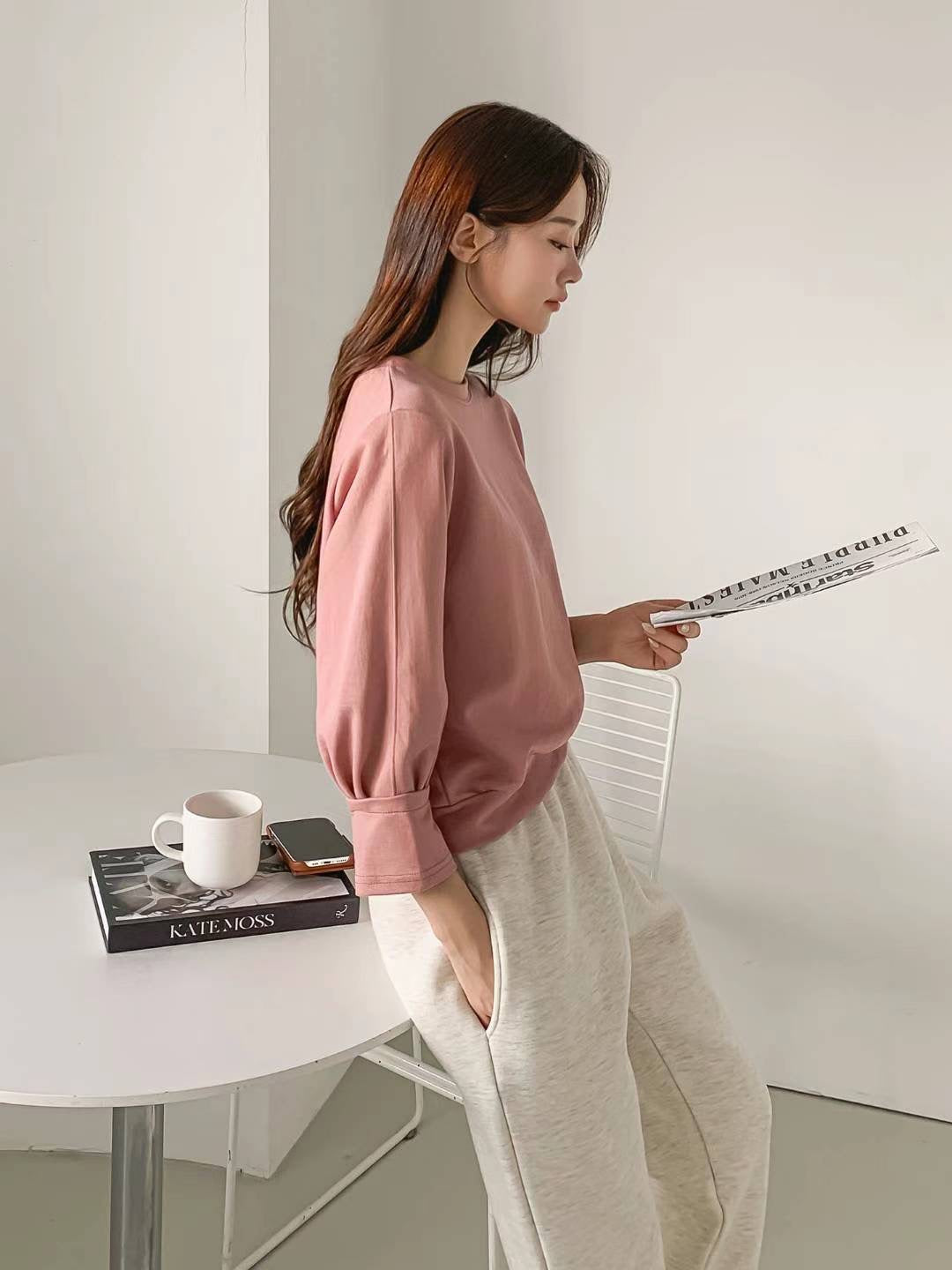 V Basic Three Quarter Sleeve Cotton Shirt