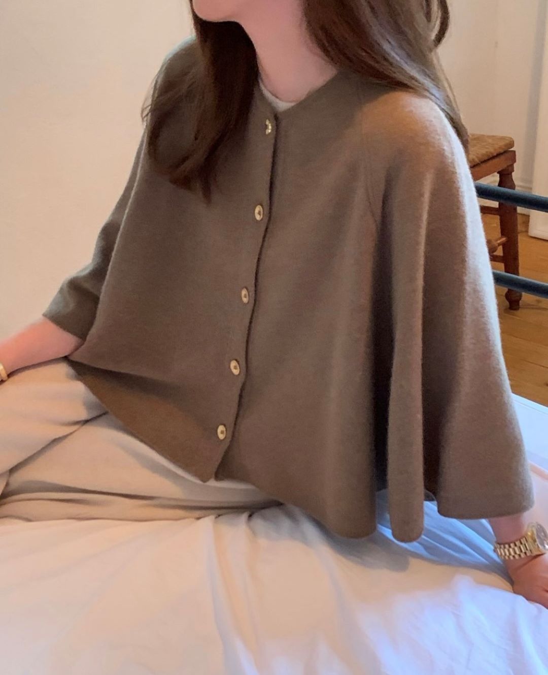 Wool Cashmere Mixed Button Shawl