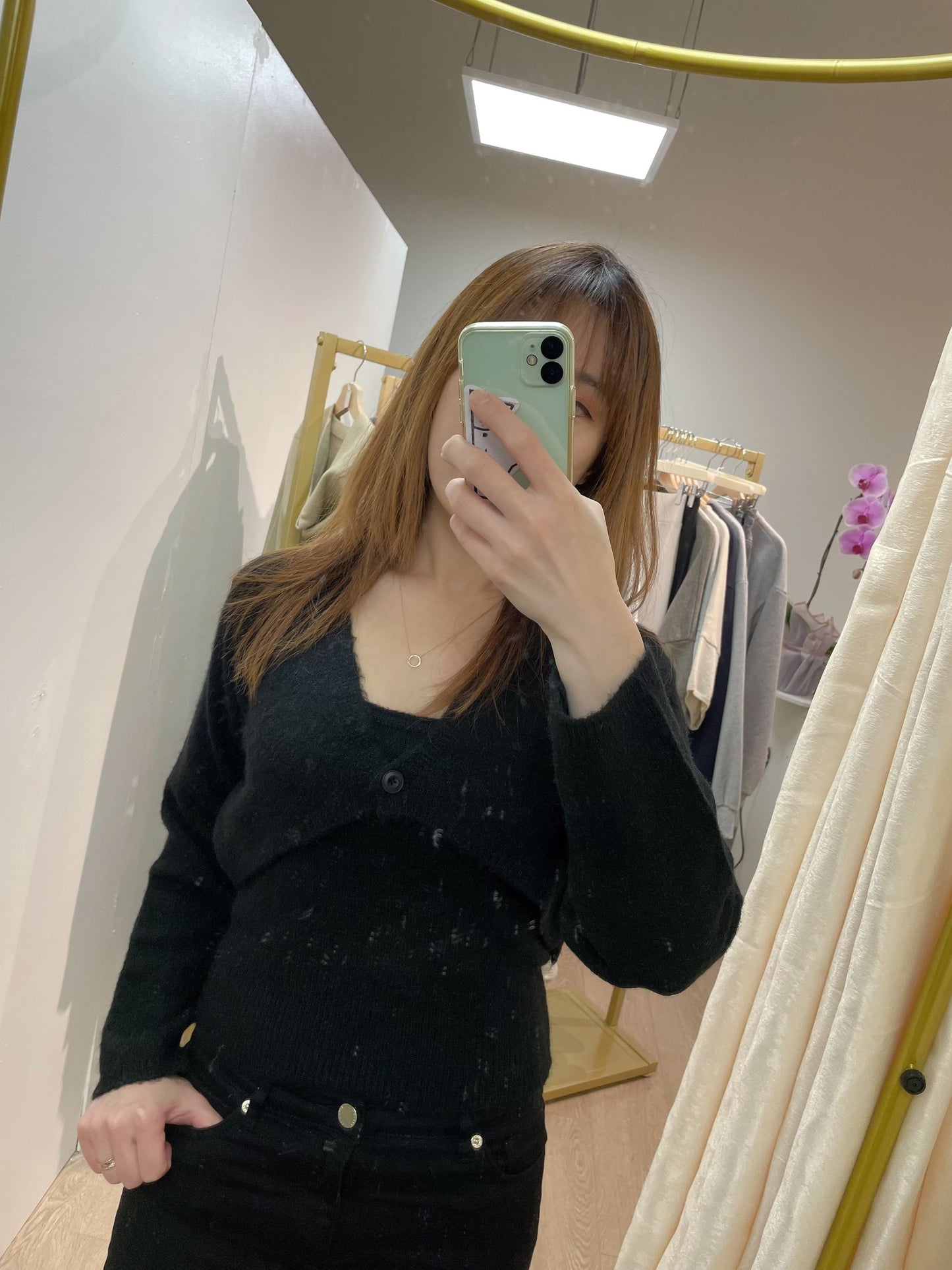 Cropped Knit Cardigan with Knit Tank top Set