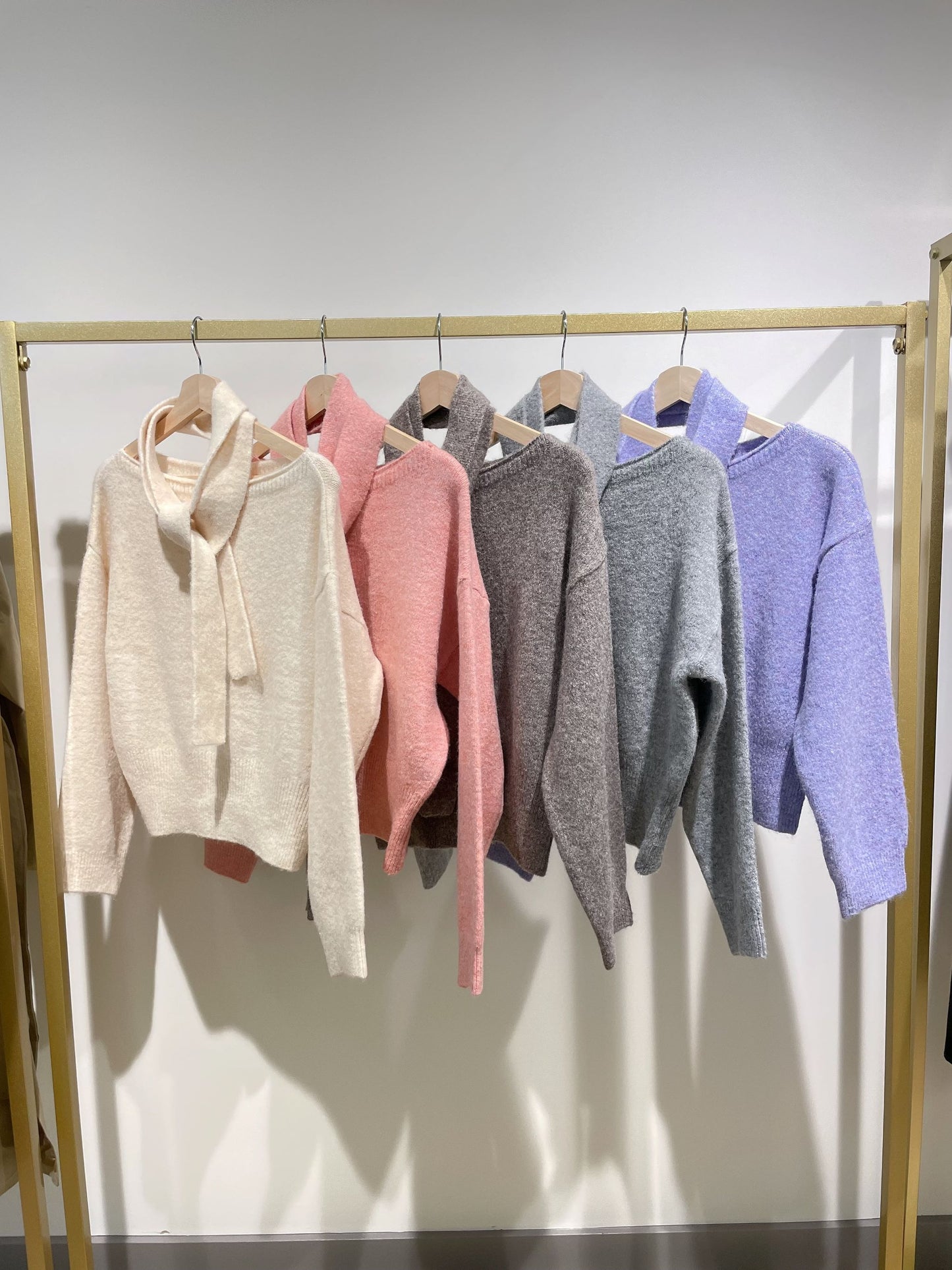 Boat Neck Knit Top with Scarf