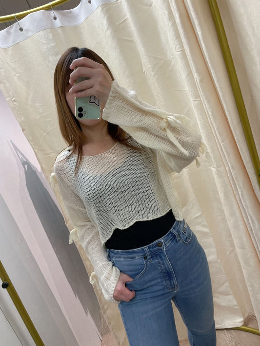 Cold Shoulder Crochet Knit with Ribbons