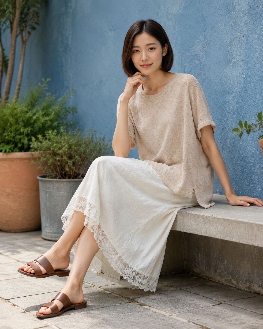 J&M Cotton Linen Crew Neck