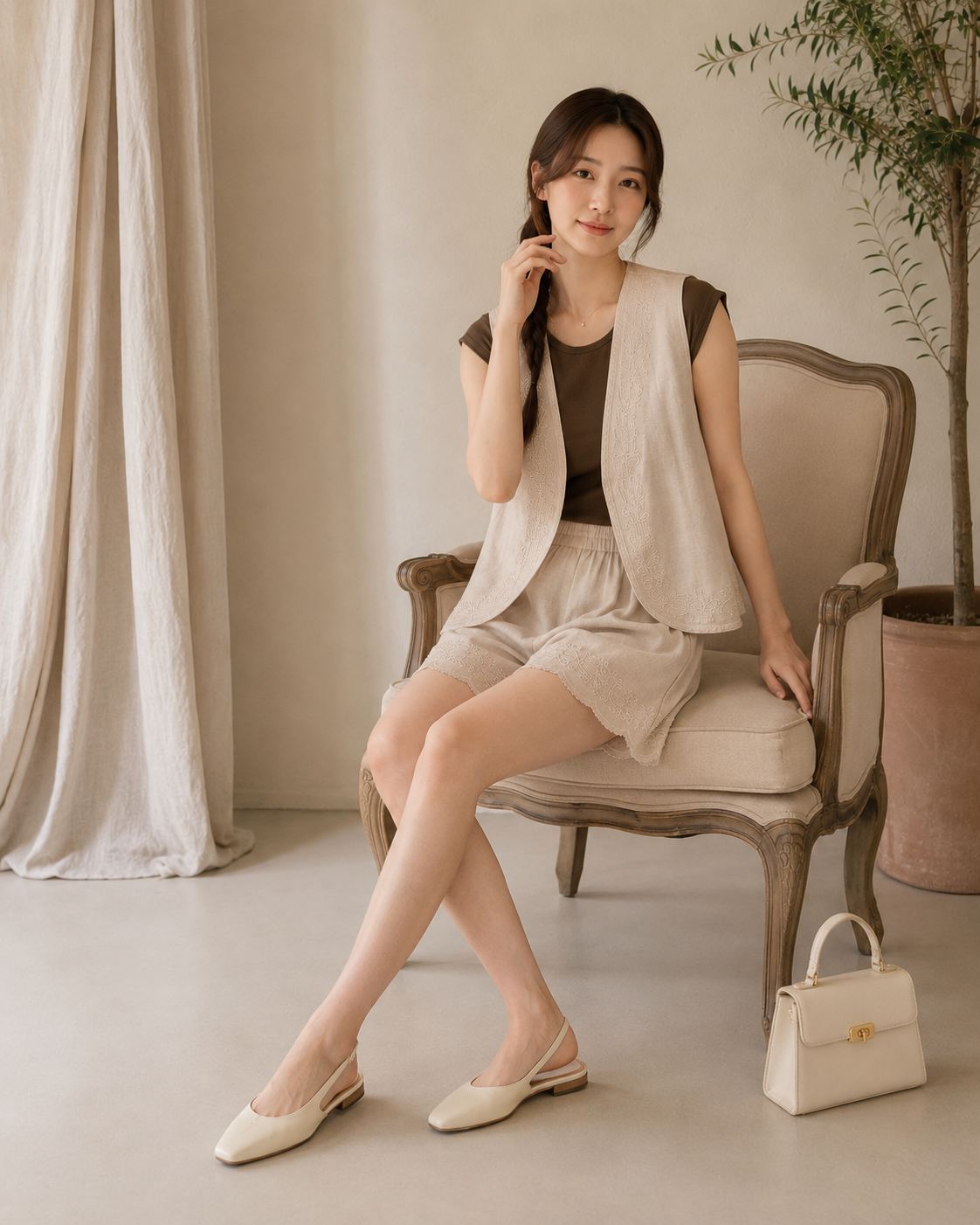 YX - Linen Vest Shorts Set