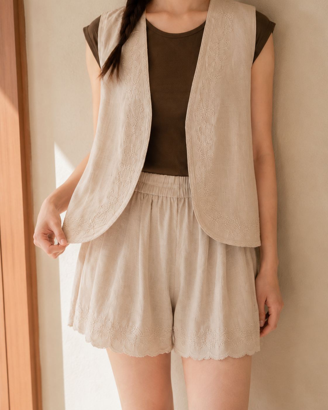 YX - Linen Vest Shorts Set