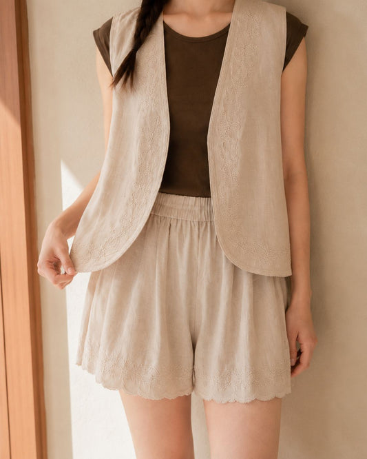 YX - Linen Vest Shorts Set