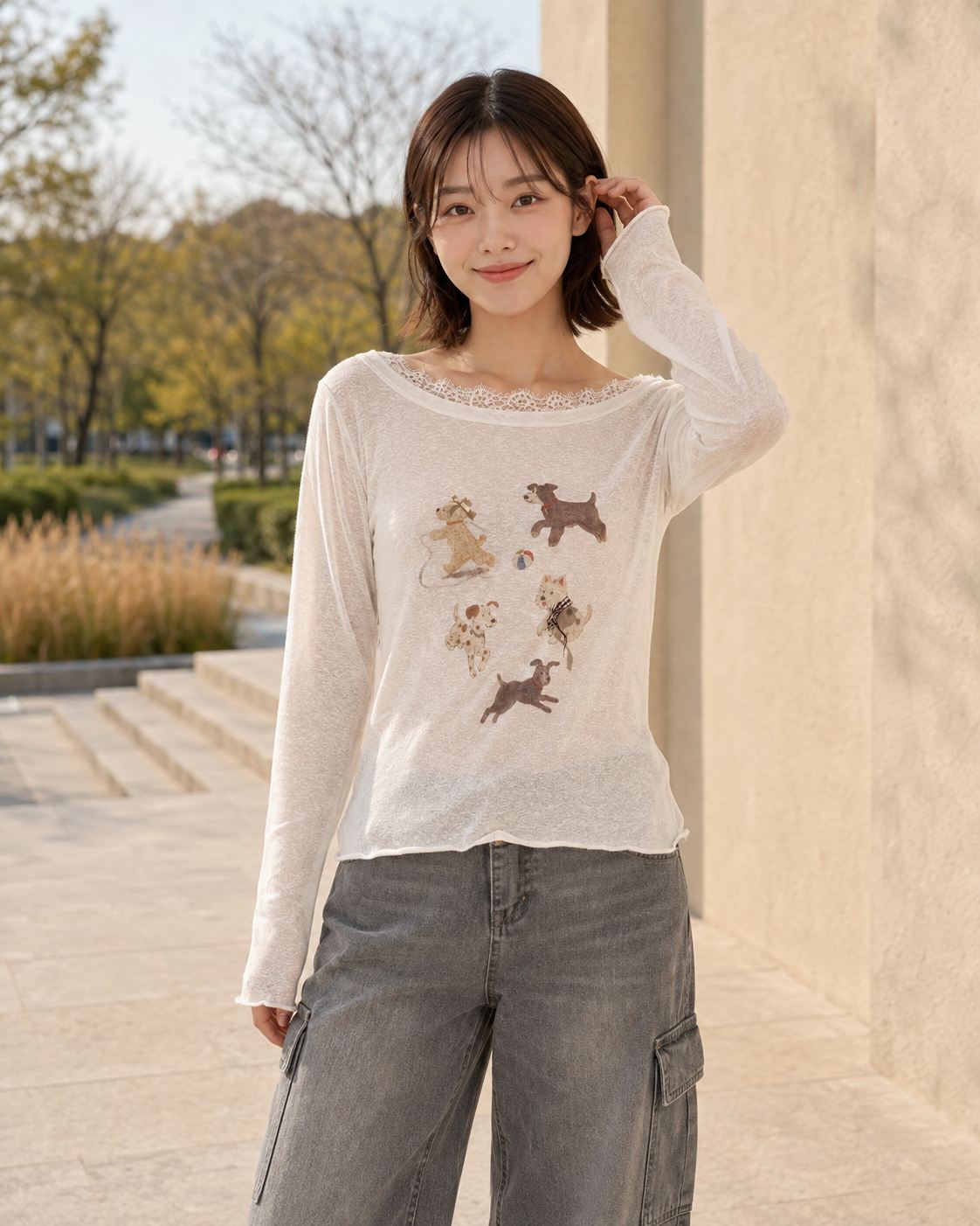 Off-Shoulder Printed T Shirt