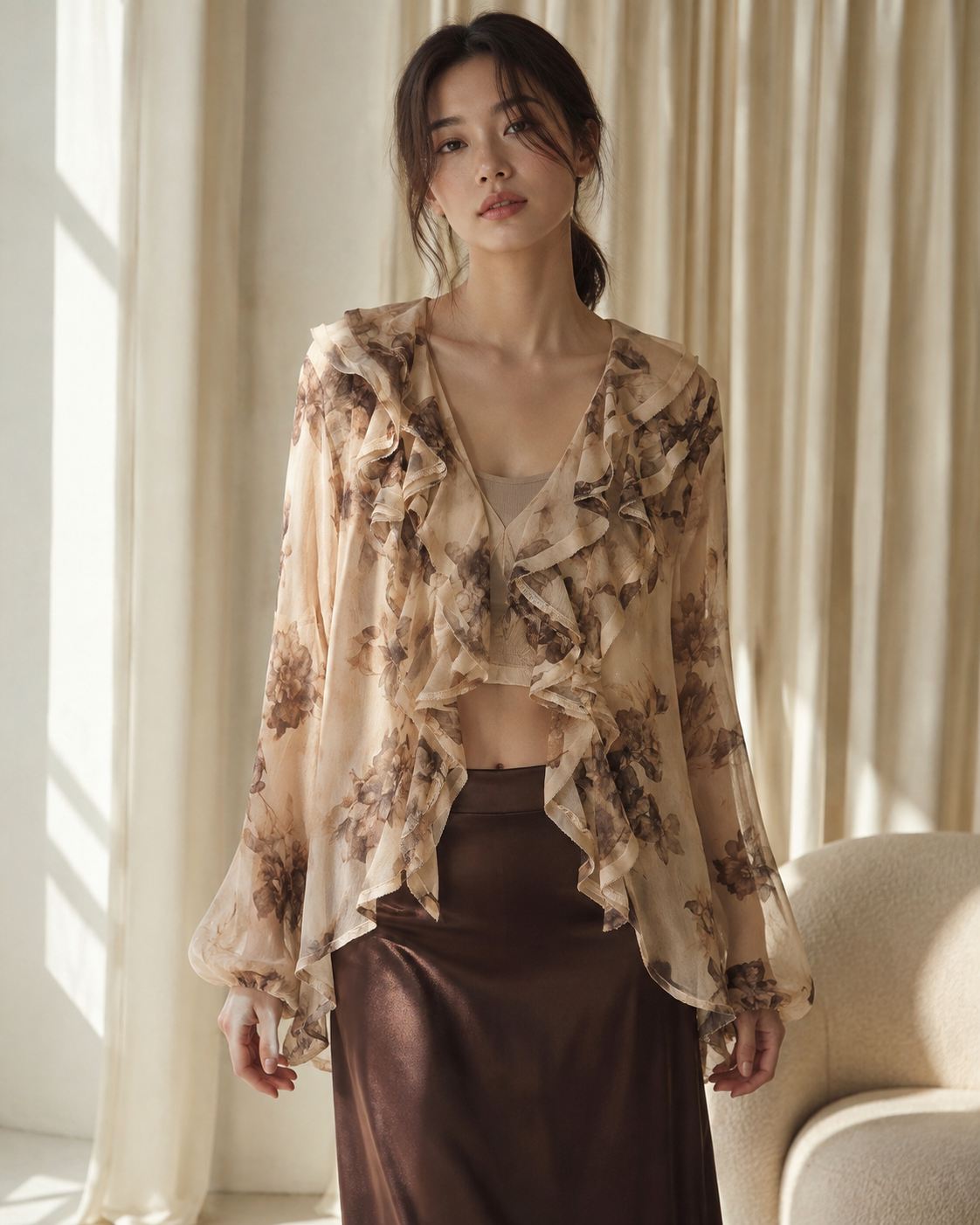 M - Ruffle Print Top
