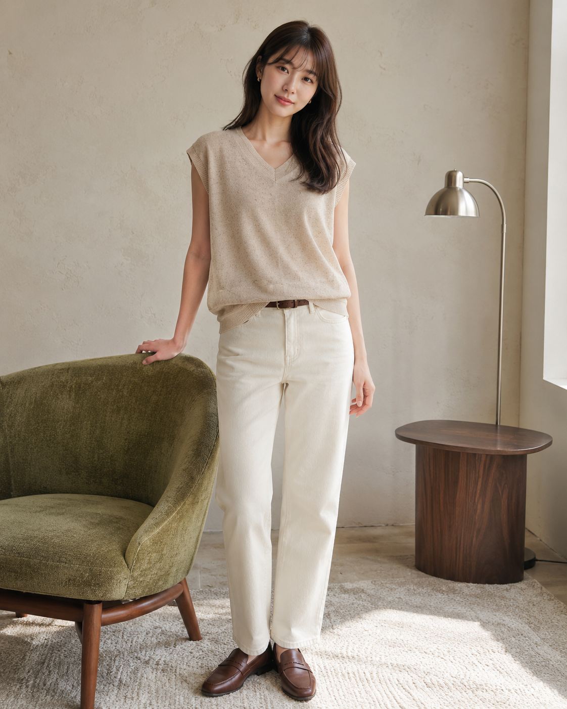 V Neck Cotton Linen Vest